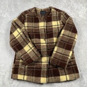 Sanctuary Plaid Fleece Sherpa Jacket Coat Brown Cream Size Small